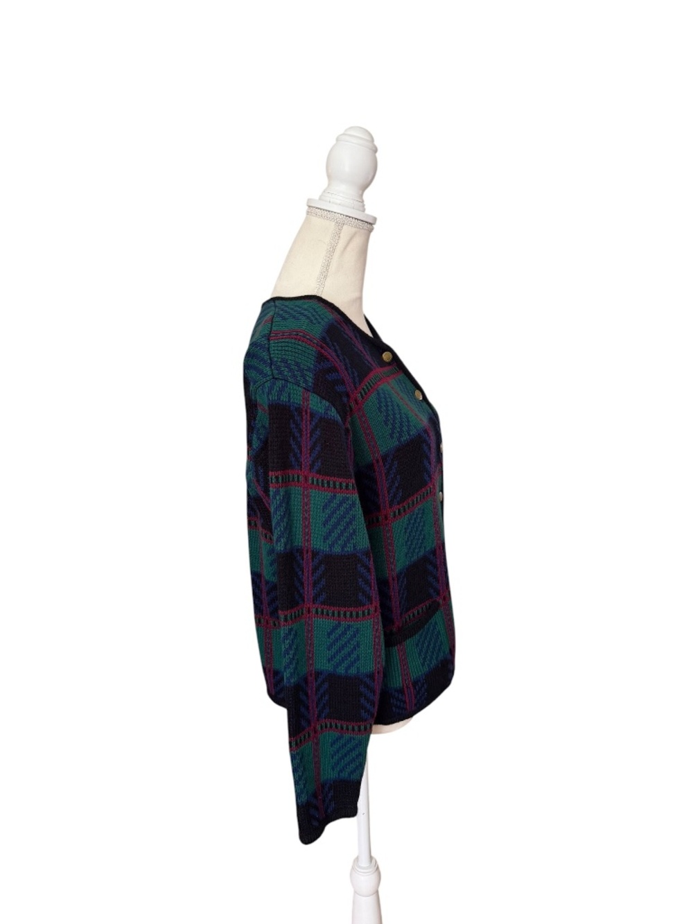 Vintage 80s tally ho plaid button front preppy cardigan sweater 2XL - Picture 5 of 10